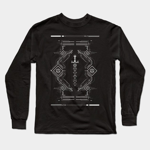 Futuristic Polyhedral Dice Sword and D20 Dice Critical Hit Fail Long Sleeve T-Shirt by pixeptional